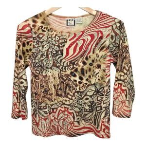 Take Two Clothing Vintage Eclectic Womens Top Size Small Leopard Abstract Indie